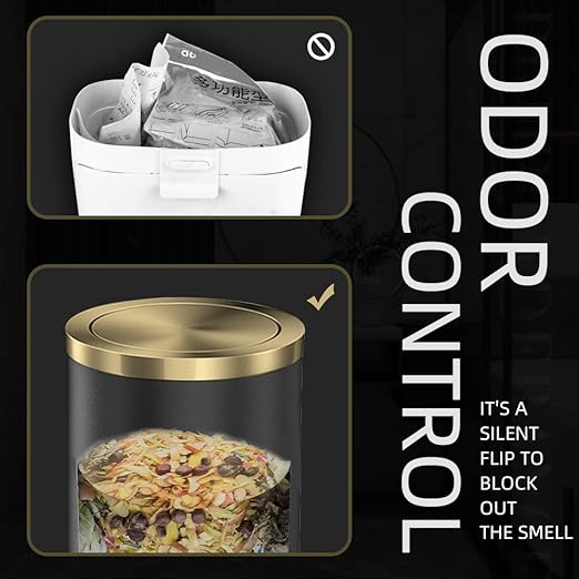 4GAL Bathroom Trash Can with Lid, Small Trash Can with Bronze lid,Black and Gold Waste Basket for Bathroom,Kitchen,Living Room,Hotel,Office (Black)