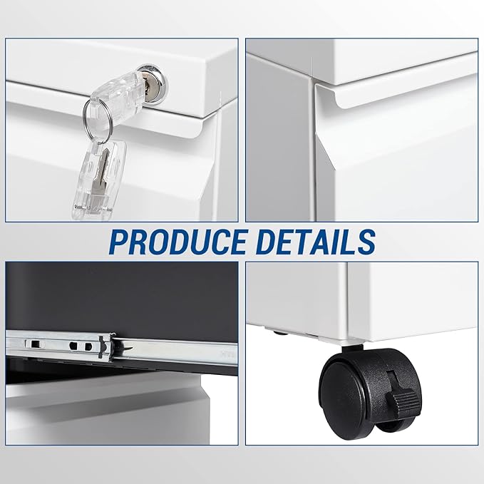 2 Drawer Vertical File Cabinet - Mobile Filling Cabinet with Lock for Legal/Letter Files - Office Storage File Cabinet with Wheels Under Desk - Assembly Required