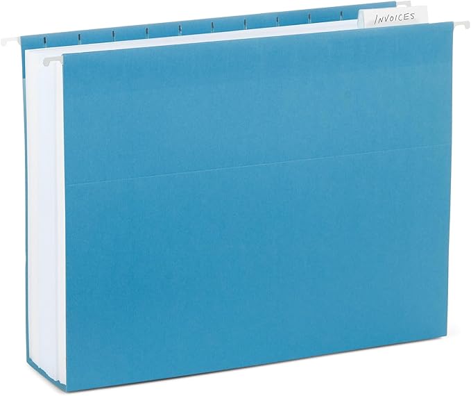 25 Blue Summit Supplies Hanging File Folders 3 inch Expansion, Letter Size, Assorted Colors, 3 inch Hanging File Folders, 11PT Paper, Expandable Hanging File Folders Letter Size 3 inch, 25 Pack