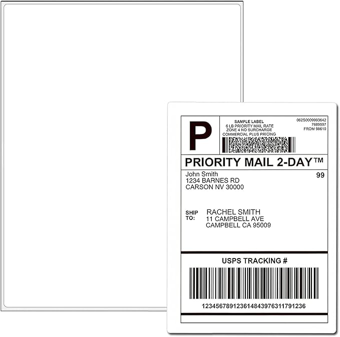 100 Full Sheets Sticker Paper for Laser & Ink Jet Printers, 8.5" x 11" Full Sheet Address Shipping Label, 100 Sheets 100 Labels