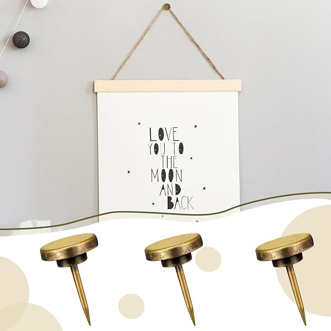 30 Pieces Push Pins, Metal Thumb Tacks for Picture Photo Hanging, Wall Pins for Board Posters Bulletin Maps, Wall Tack for Office Home Decorative(Bronze)