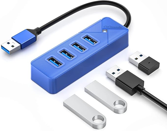 4 Port USB 3.0 Hub, 5Gbps Multi Ports USB Splitter USB Expander for Laptop, Computer, PC, PS4, Xbox, Printer, Keyboard, Mouse, Compatible with Windows, Mac OS, Linux (Blue, 15cm)