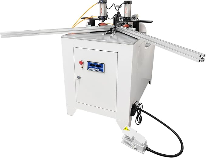 45° Corner Cutting And Punching Machine 220V 5-40mm Drilling Depth with 2 Spindles 8-inch Alloy Saw Blade Woodworking Drilling Tool for Wood Aluminum 1.5KW