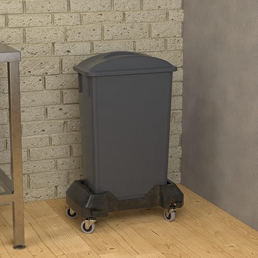 23 Gallon Gray Slim Jim Trash Can with Flat Lid with Handle and Dolly