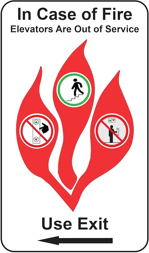 in Case of Fire Do Not Use Elevators Use Stairway Sign for Public Safety, Meet Fire Safety Codes, 8 inches x 5 inches 0.06” Heavy Duty Commercial Plastic, Indoor/Outdoor (No Mounting Holes)
