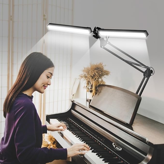 2-in-1 LED Desk Lamp, 24W Brightestwith Table Lamp with Clamp, Desk Light with Flexible Swing Arm,3 Color Modes Stepless Dimmable Double Head Architect Desk Lamps for Home Office Workbench Reading