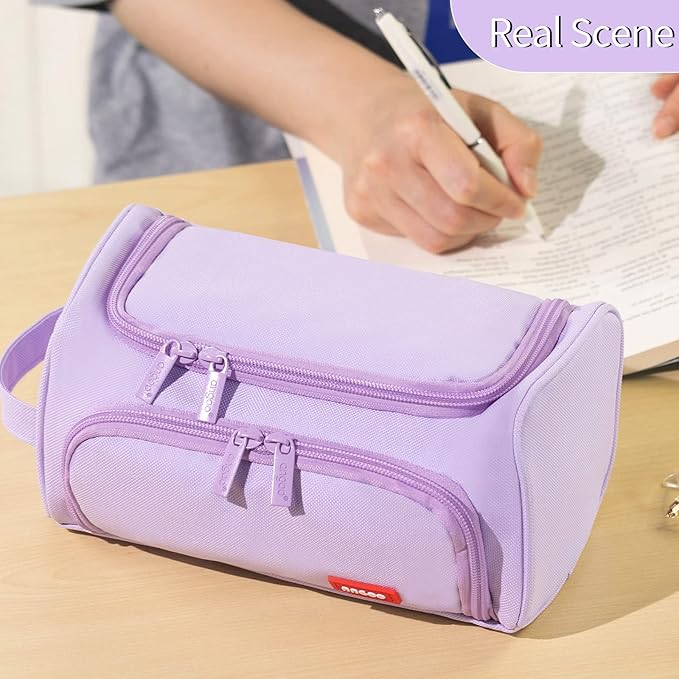 HVOMO Big Capacity Pencil Case High Large Storage Pouch Marker Pen Case Travel Simple Stationery Bag School College Office Organizer for Teens Girls Adults Student(N Purple)