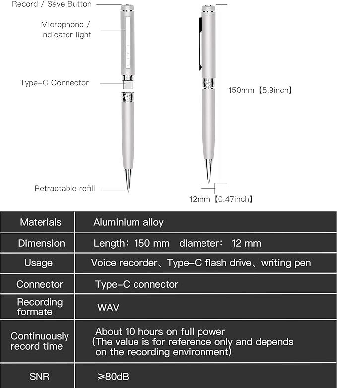 3 in1Luxury Rollerball Pen,USB-C,USB Flash Drive,with Pen Design, with Smooth Writing, Medium Point Black Ink,Portable Memory Stick, Compatible with Laptop,Smartphones (Silver, 64, GB)