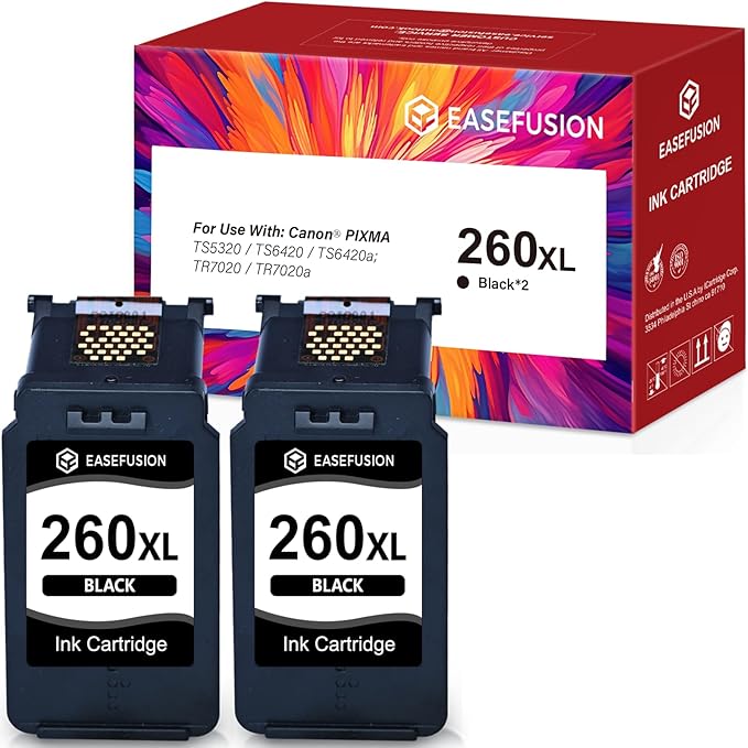 260XL Replacement for Canon 260XL PG-260 Black Ink Cartridges 260 PG260 Compatible with Canon Pixma TS6420a TS6420 TR7020a TS5300 TS5320 TR7020 Printer Ink Cartridges (2 Black)