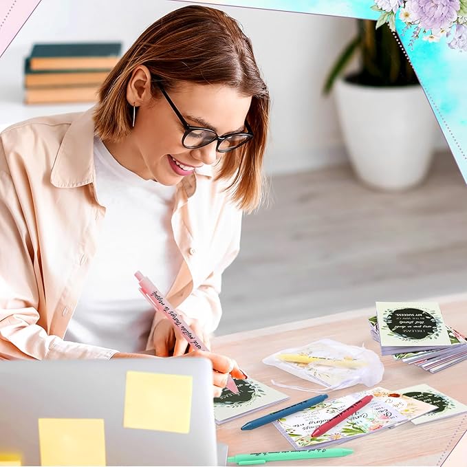 24 Set/48Pcs Positive Affirmation Gift Set Gratitude Notebooks with Pens Small Bags Motivational Encouragement Notepad Daily Affirmations Journal for Women Stress Relief Self Care (Watercolor)