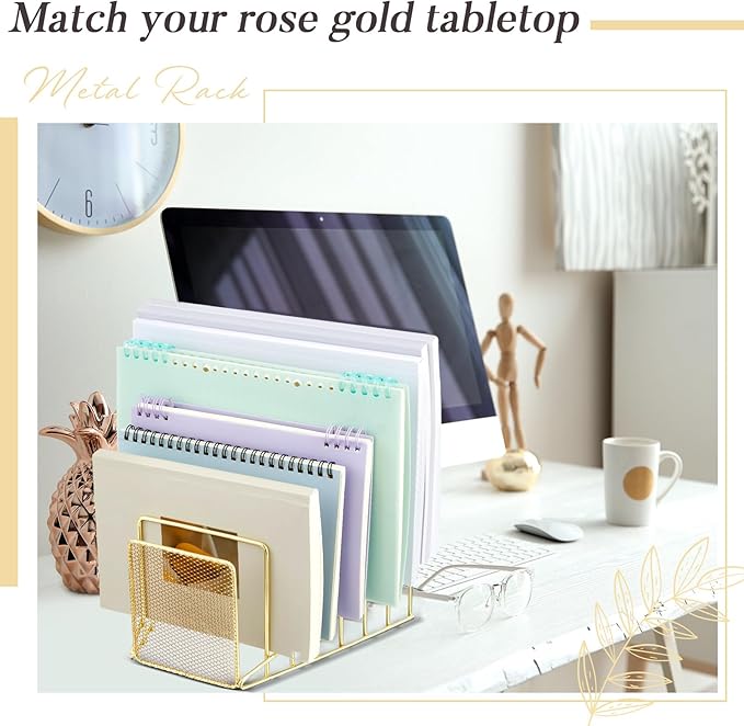 2 Pcs 7 Slot Incline File Sorter Metal Wire Mesh File Racks for Desktop Letter Sorter for Magazine Folder Book Organizer Home Office School Paper Mail Desk Storage Holder(Golden)