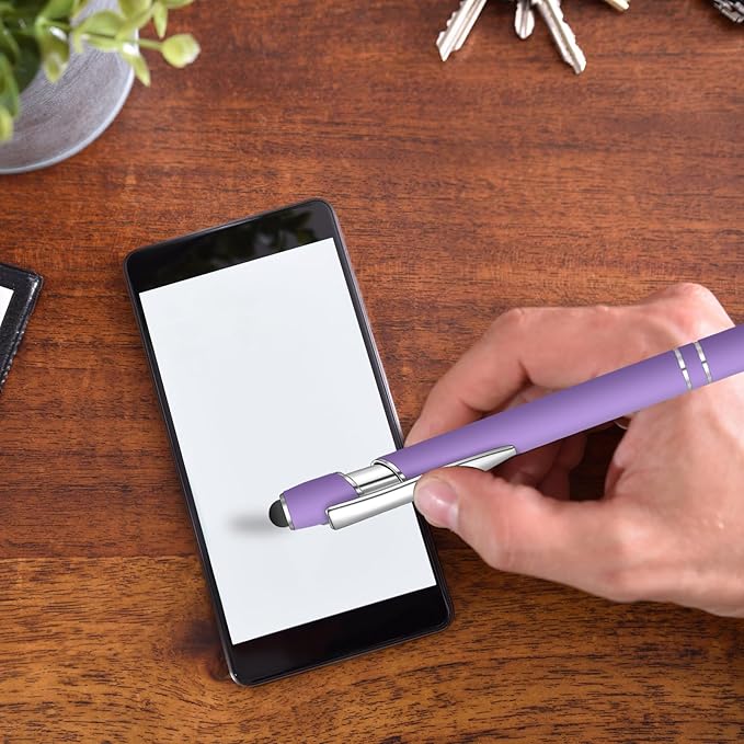 12 Pcs Blue Ink Ballpoint Pen with Stylus Tip, 1.0 mm Metal Pen Stylus Pen for Touch Screens, 2 in 1 Thank You Pen Gift for Friends, Colleagues, Coworker, Office, Family(Multi Pink)