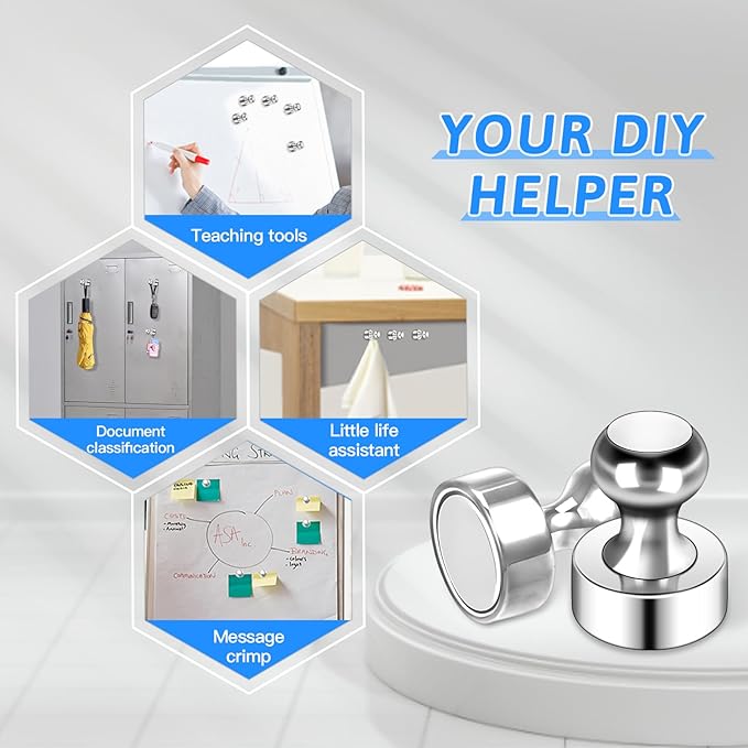 10Pack Fridge Magnets for Whiteboard Silver White Board Magnet Set Round Pin Magnets Metal Magnetic Push Pins Cute Magnet for Refrigerator Kitchen Office School