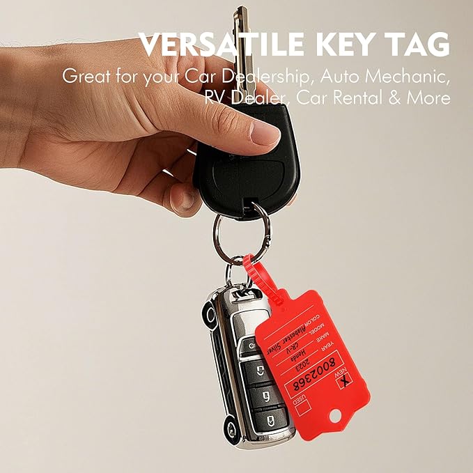 200 Car Key Tags with Labels Plastic Car Dealership Key Tags Self Locking Automotive Identifiers Blank Shop Labels with One Pen (Red)