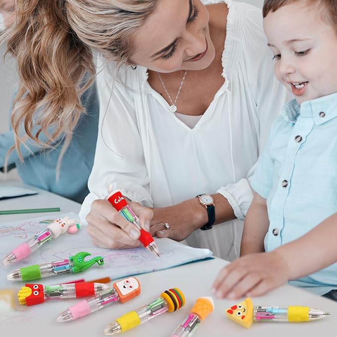 100Pcs Mini Multicolor Pens in One 4-in-1 Cute Pens Bulk for Kids, Ballpoint Pen for Birthdays and Children's Parties, Fun Gifts Assorted Ink Kawaii Pen