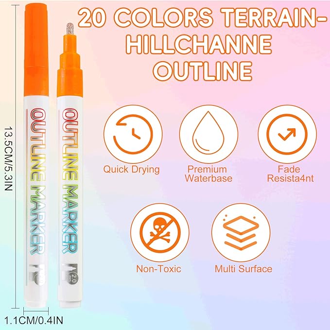 20pcs Outline Marker, Marker Pen for Highlight, Dual-Line Highlighter Outline Marker Set, Metallic Paint Markers for Black Paper Pens Glitter Markers Scrapbook Supplies