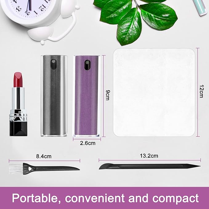 2Pcs Laptop Screen Monitor Cleaner Spray, walrfid Portable Phone Touchscreen and Car Screen Cleaning Kit for Cell Phones, Tablet, PC, Computer, iPhone, iPad, MacBook Pro - Grey and Purple