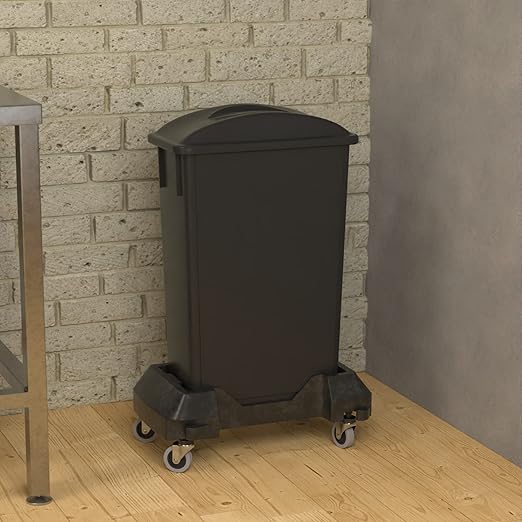 23 Gallon Black Slim Jim Trash Can with Flat Lid with Handle and Dolly