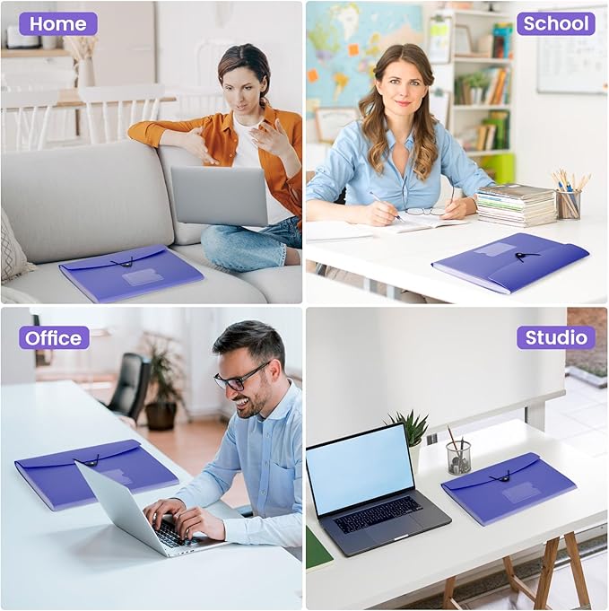 13 Pocket Expanding File Folder Accordian File Organizer, A4 Letter Size Paper Document Receipt Holder for School Office Supplies, Purple Blue