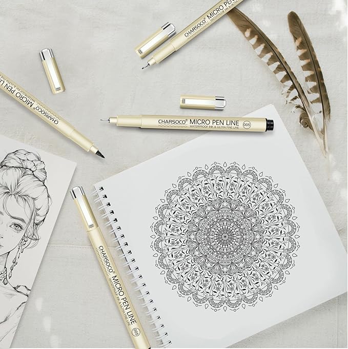 01 Micro Pen, 6 Pack Black Fine Point Pen with Waterproof Archival Ink, 0.25mm Fineliner Ink Pens for Artist Illustration, Sketching, Anime, Manga, Technical Drawing and Scrapbooking