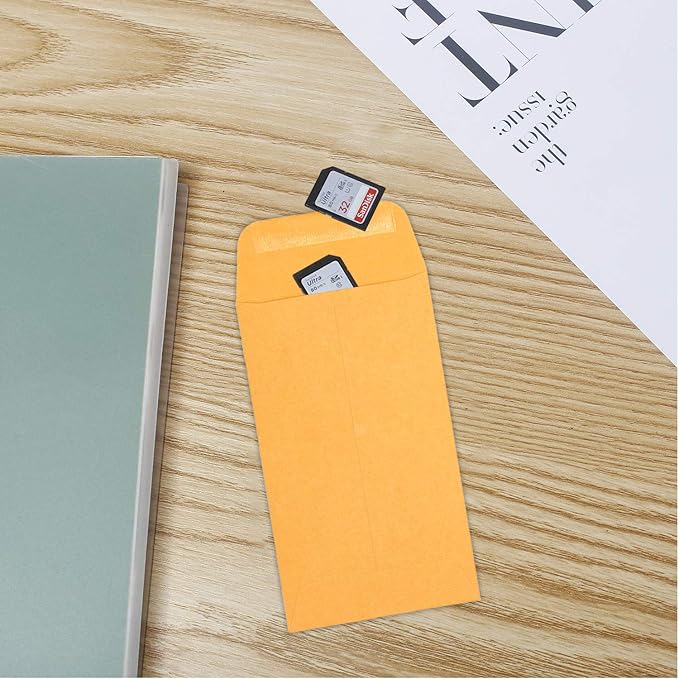 200PCS #3 Coin Envelopes 2.5x4.25 inches Brown Kraft Envelopes Classic Small Parts Gummed Flap for Coins, Cash, Credit Cards, Seeds