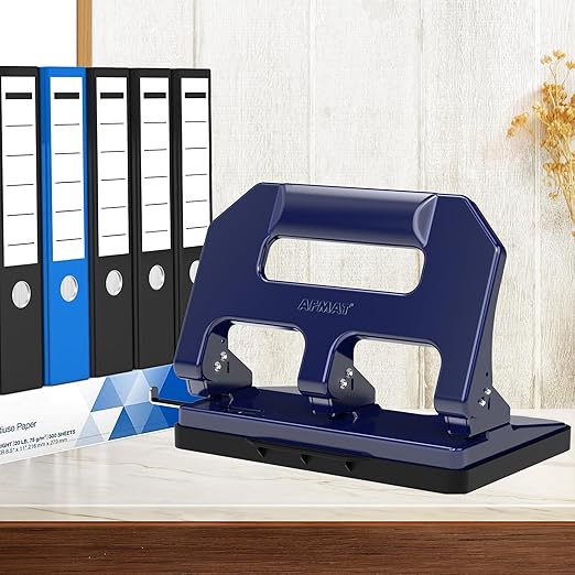 3 Hole Punch Heavy Duty, AFMAT 3 Hole Puncher for Binder, 10000+ Punching Times, 40-Sheet Three Hole Punch, Metal Hole Puncher 3 Ring, 50% Reduced Effort, Bulit-in S.S. Paper Guide, Blue