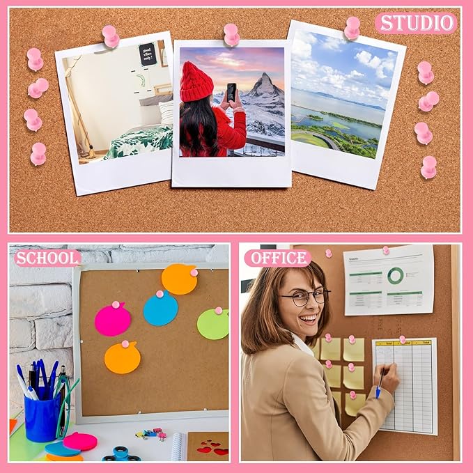 220 Count Pink Push Pins, Standard Plastic Head Steel Point Thumb Tacks Decorative Push Pins for Cork Board Wall Hanging