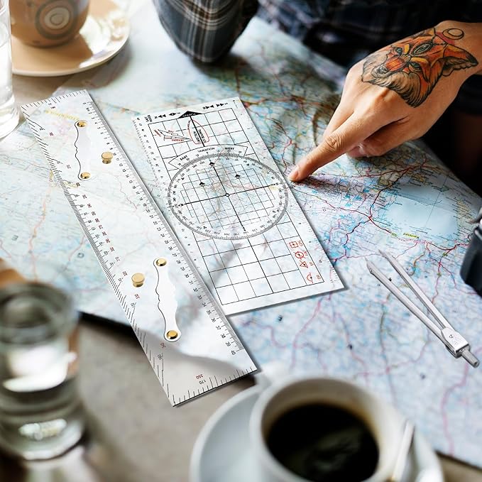 3 Pcs Basic Navigation Set, Include 16 Inch Marine Parallel Ruler with Clear Scales Navigation Divider Marine Nautical Protractor 6 Inch Marine Fixed Points Divider for Boat