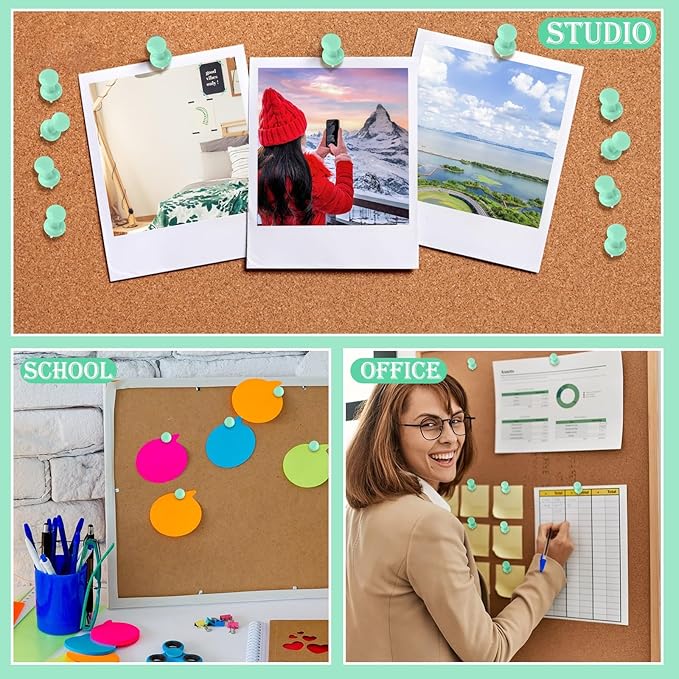 220 Count Green Push Pins, Standard Plastic Head Steel Point Thumb Tacks Decorative Push Pins for Cork Board Wall Hanging