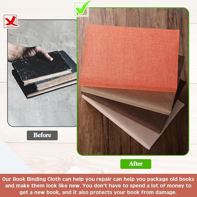 4 Pcs Book Cloth Bookcover Fabric Surface with Paper Backed Book Binding Cloth Fabric Book Cover for Scrapbooking Album DIY Craft Supplies Home, 4 Colors(Earth Color,40 x 16 Inches)