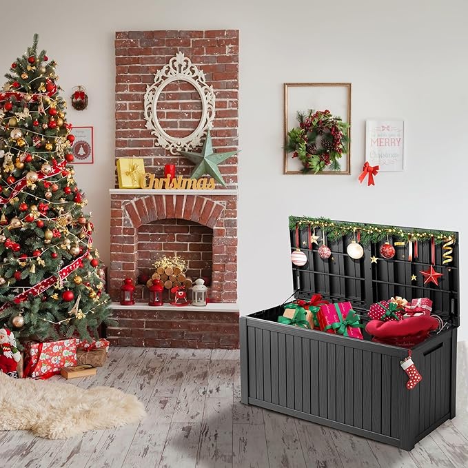 150 Gallon Outdoor Storage Box Patio Deck Box Waterproof, Resin Lockable Outside Large Storage Bin for Pool Cushion Furniture, Garden Tools UV-Resistant, Black