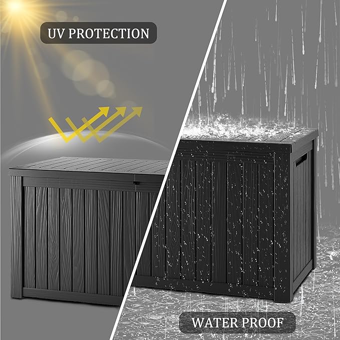180 Gallon Lockable Resin Deck Box, Waterproof & UV-Resistant Outdoor Storage Box for Outdoor Cushion Storage, Garden Tools & Pool Accessories Storage, Black