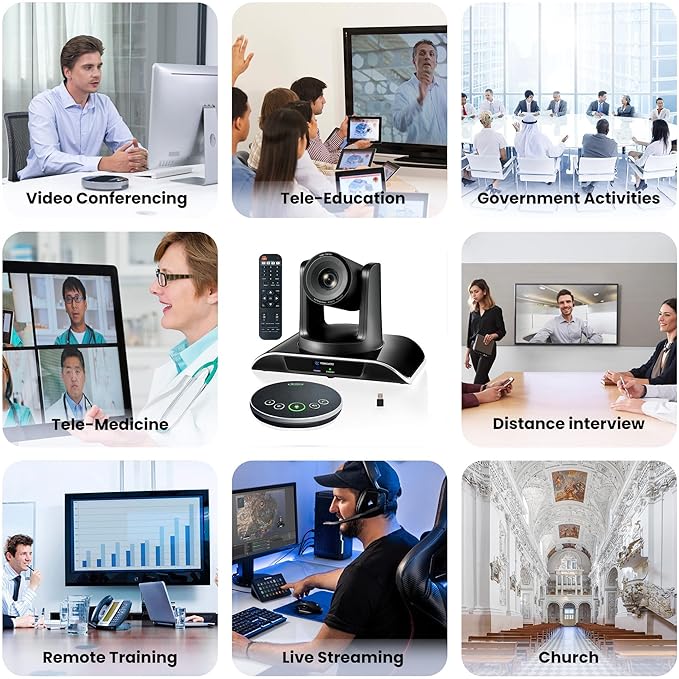 10x Zoom Conference Room Video Camera System, All-in-One HD 1080P 60fps 10X Optical Zoom USB3.0 HDMI PTZ Camera and Bluetooth Conference Speaker with Microphones Bundle for Medium Room