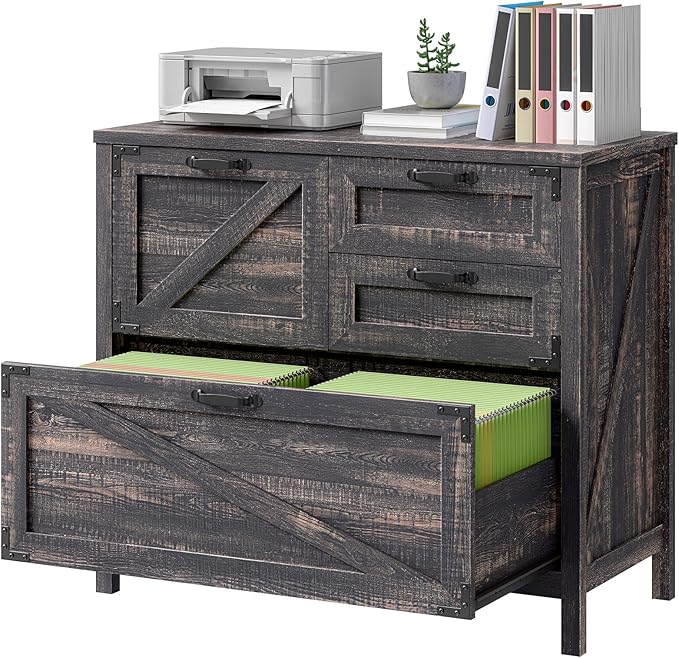 4-Drawer Wood Lateral File Cabinet for Hanging Files Letter/A4/Legal Size, Large Farmhouse File Cabinets for Home Office, Printer Stand with Office Cabinets, Office Furniture, Dark Rustic Oak