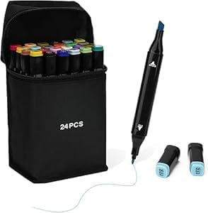 24-colors Art Markers, Dual Tip Coloring Pens for Childs Drawing Pictures(Black Barrel)
