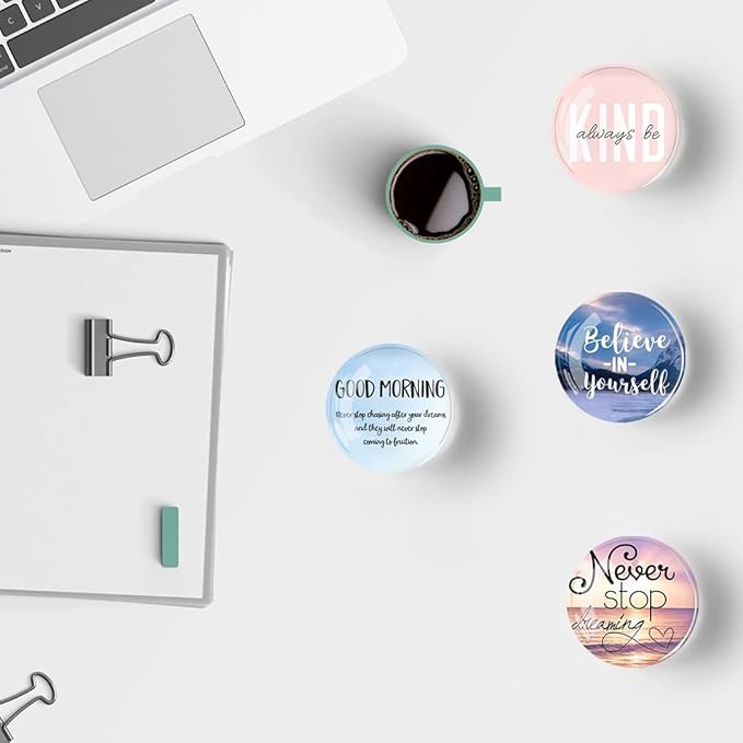 12Pcs Glass Refrigerator Magnet Fridge Sticker,Motivationa Fridge Magnets Decoration for Crafts,Strong Fridge Magnets for Kitchen, School,Office Whiteboard, Cabinet and Dishwasher