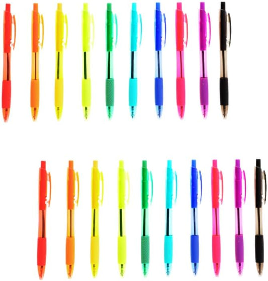(20) Colorful Ballpoint Pens Assorted Colors Medium Ink Retractable School Office Home Note Taking Journaling Drawing