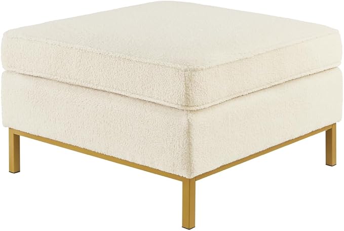 24KF Large Square Couch Ottoman for Living Room, Upholstered Teddy Fabric Padded Cushion Ottoman Table,Large Foot Rest,5088-Teddy Cream