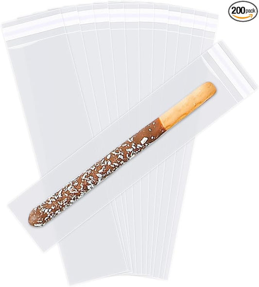 iMailer - 200 Pcs -2" x 10" Pretzel Rod Bags-Self Adhesive Small Cellophane Treats Bags,Pretzels Individual Bags for Bakery, Candies, Cookies, Gifts