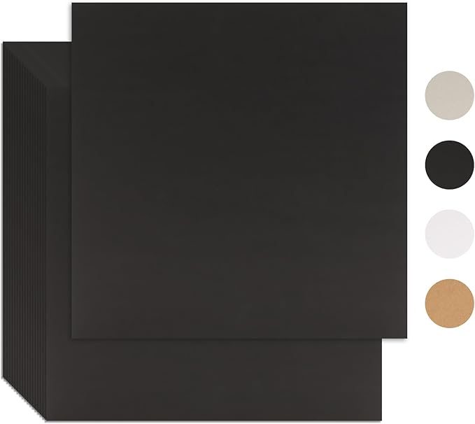 25 Pcs Book Board, Binder Board, Cover Board, Heavy Duty Chipboard for Book Binding, DIY Cardboard (Black, 12 x 12 Inch 80PT)