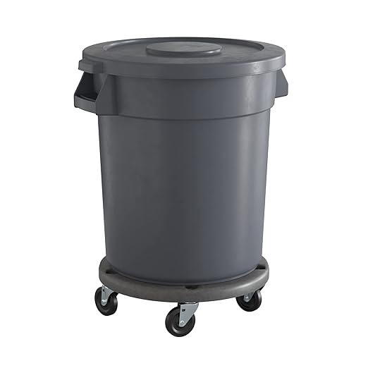 20 Gallon Gray Round Commercial Trash Can with Lid and Dolly