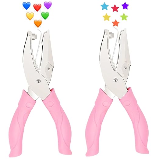 2 Pieces Metal Handheld Hole Paper Punches, Heart and Star Shape Single Hole Paper Punch with Pink Soft Grip Handles, Tag Puncher Set for DIY Craft Tags, Clothing Tickets, Scrapbook Tools