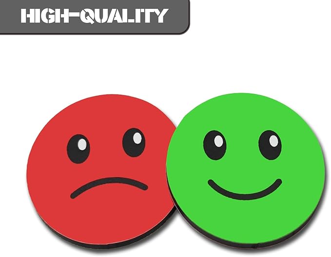 25 Pcs 1” Double-Sided Red Green Smiley Face Magnets, Flip Over Colored Magnetic Dots for Whiteboard, Refrigerator, Office (25, Happy/Sad-Colors)