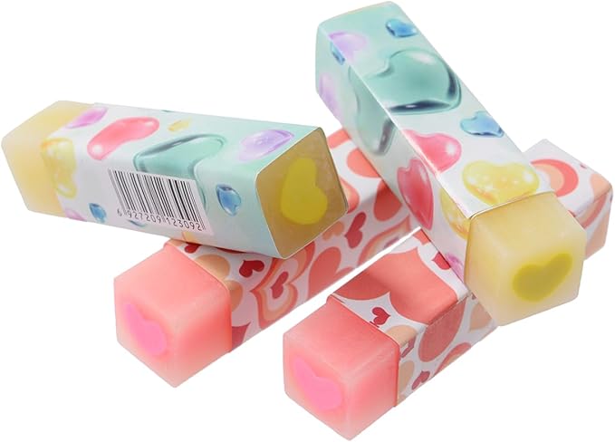 16 Pack Heart Erasers, Kawaii Jelly Erasers for Kids, Red