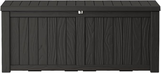 150 Gallon Lockable Resin Deck Box, Waterproof & UV-Resistant Outdoor Storage Box for Outdoor Cushion Storage, Garden Tools & Pool Accessories Storage, Black