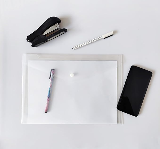 20 Pcs Clear Plastic Envelope with Snap Button Closure, Plastic Waterproof Envelope File Folder, Transparent Folders for Documents, Letter Size, A4 Size, for School and Office Supplies