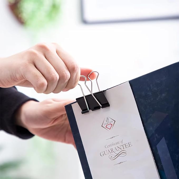 100 Pack Medium Binder Clips, Standard 32mm/1.25 in Binder, Durable Medium Black Binder Clips Bulk, Office Binder Supplies, Paper Binders, Metal Binders for Filing, Office, School, Home