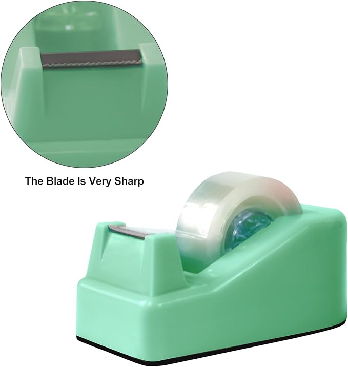 1Pcs Desktop Tape Dispenser Adhesive Roll Holder with Weighted Nonskid Base, Green (Tape not Included)