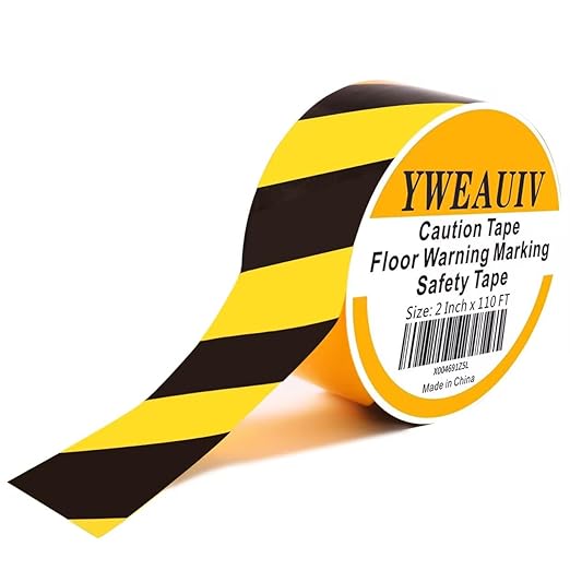 2 Inch x 110 FT Black & Yellow Floor Marking Tape, High-Visibility & Adhesive Hazard Tape for Caution & Aisle Marking, Warning Safety Stripe Tape, Caution Tape Roll for Walls Steps Pipes Equipment