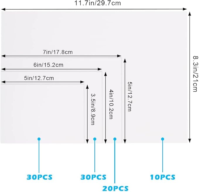 4 Sizes Photo Paper, 200gsm High Glossy White Photographic Paper, Advanced Picture for Inkjet Printer (90 Sheets, 3.5 x 5, 4 x 6, 5 x 7, 8.3 x 11.7 Inch)